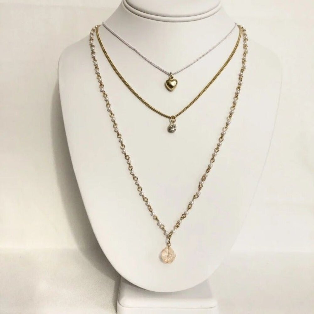 Layered Chain Necklace White & Gold Tone